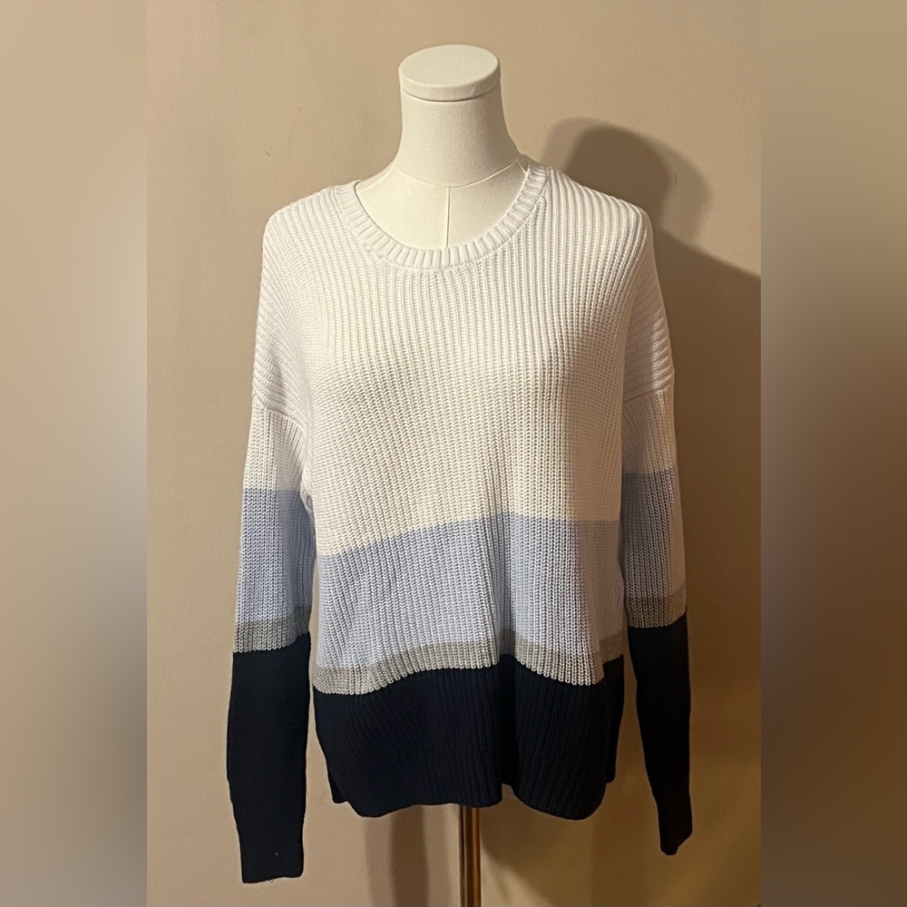 Like New Hollister Color Block Sweater - White, Light Blue, and Black